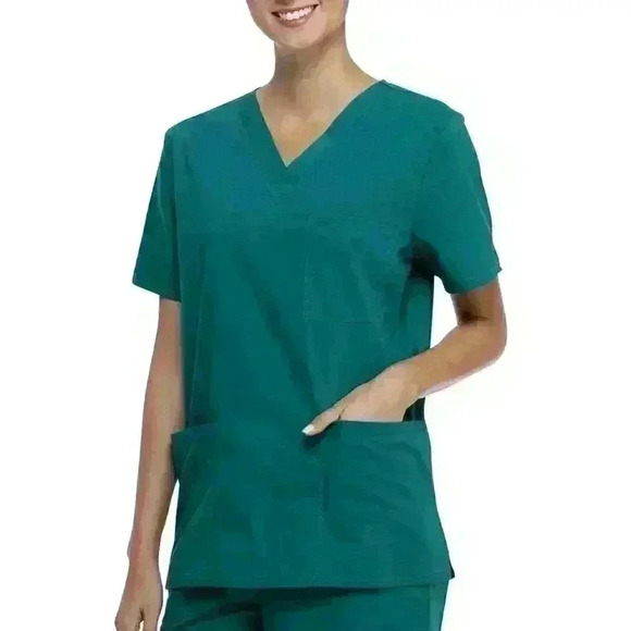 NWT Scrubstar Unisex V-Neck Scrub Top Size Size 3XL 2-Way Stretch Hunter Green - Picture 1 of 9